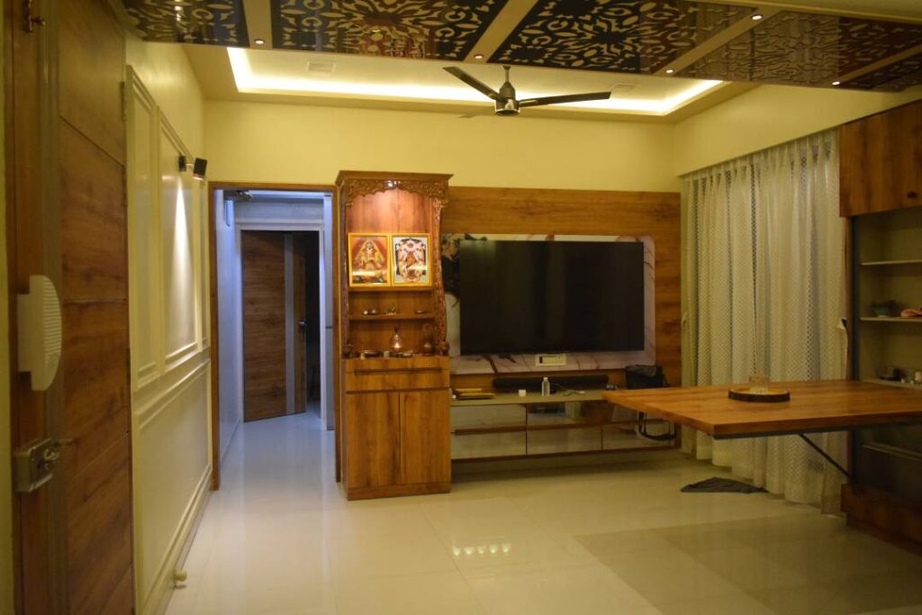 Modern living room with wooden decor